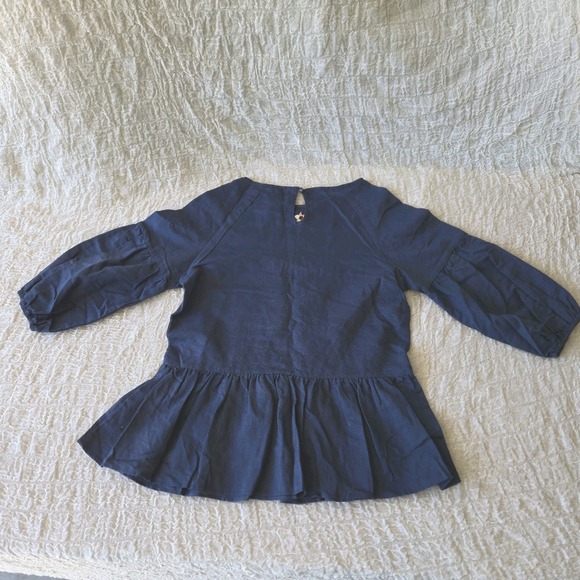 Hidden Alley Embroidered Blouse Sz S Blue‎ Ballon Sleeve Linen Blend Boho Top - Picture 6 of 16